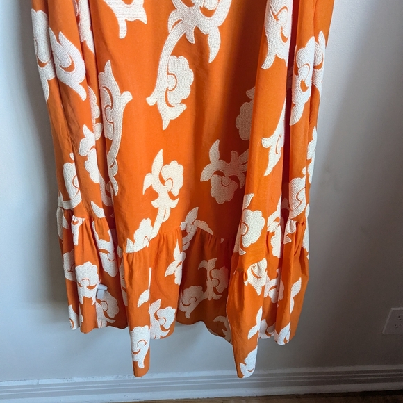 ANTHROPOLOGY EXQUISE Orange Floral Embroidered Cotton Phoebe Maxi Dress Medium - Picture 3 of 15
